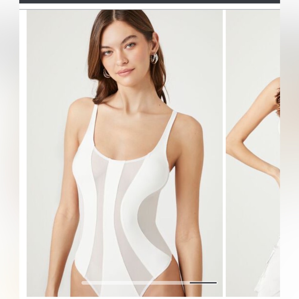 Forever 21 Striped Mesh Cami Bodysuit